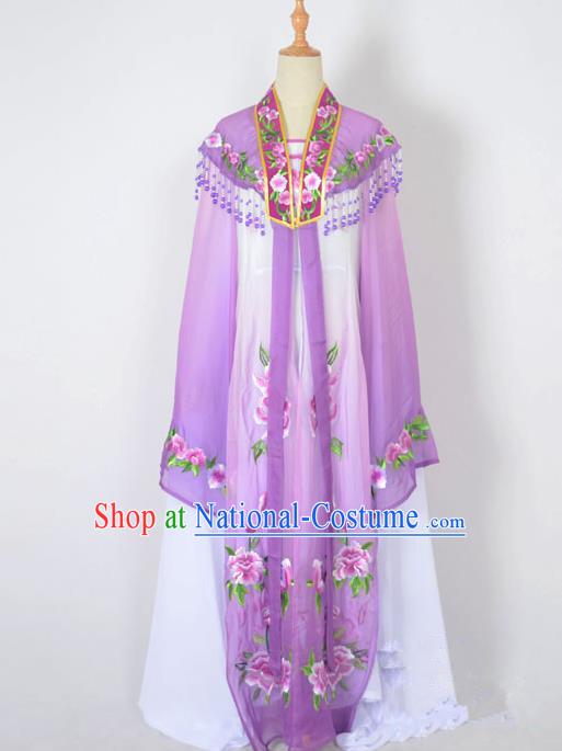 Traditional Chinese Professional Peking Opera Nobility Lady Water Sleeve Costume Embroidery Purple Shawl, China Beijing Opera Shaoxing Opera Royal Princess Dress Clothing