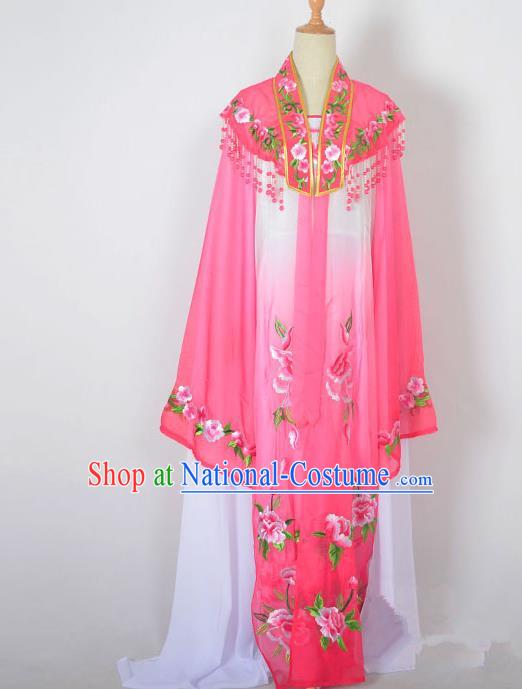 Traditional Chinese Professional Peking Opera Nobility Lady Water Sleeve Costume Embroidery Rosy Shawl, China Beijing Opera Shaoxing Opera Royal Princess Dress Clothing