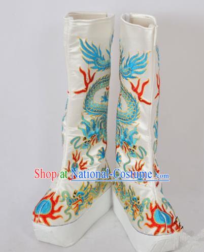 Traditional Chinese Professional Peking Opera Emperor Embroidered Shoes, China Beijing Opera King Embroidery Dragon Boots