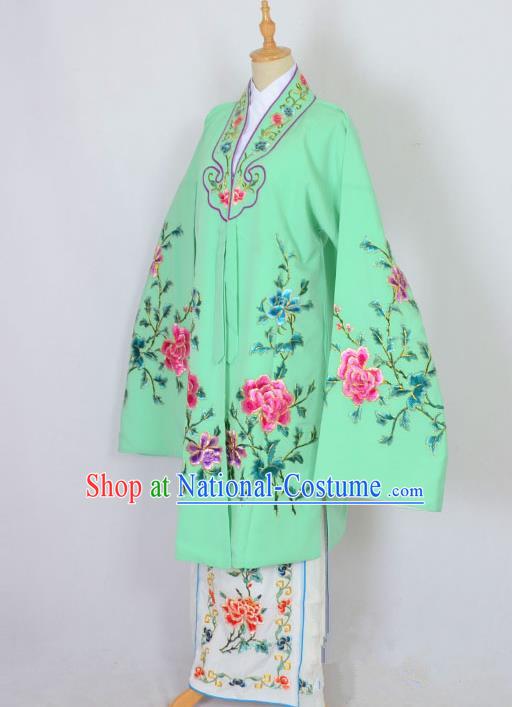 Traditional Chinese Professional Peking Opera Nobility Lady Costume Green Mantel, China Beijing Opera Shaoxing Opera Embroidery Diva Hua Tan Dress Clothing