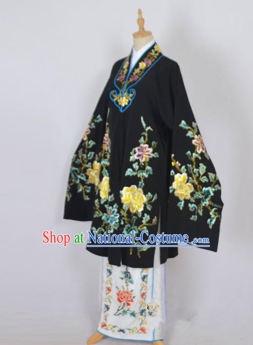 Traditional Chinese Professional Peking Opera Nobility Lady Costume Black Mantel, China Beijing Opera Shaoxing Opera Embroidery Diva Hua Tan Dress Clothing