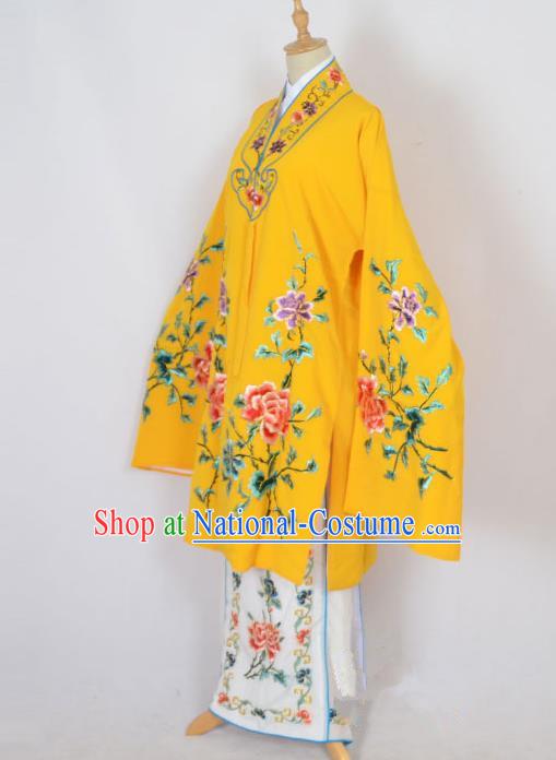 Traditional Chinese Professional Peking Opera Nobility Lady Costume Yellow Mantel, China Beijing Opera Shaoxing Opera Embroidery Diva Hua Tan Dress Clothing