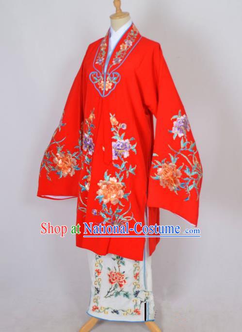 Traditional Chinese Professional Peking Opera Nobility Lady Costume Red Mantel, China Beijing Opera Shaoxing Opera Embroidery Diva Hua Tan Dress Clothing