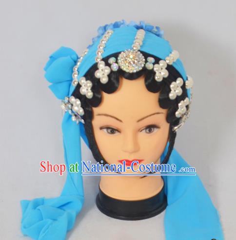 Traditional Handmade Chinese Classical Peking Opera Young Lady Hair Accessories and Wigs, China Beijing Opera Maidservants Diva Green Flower Headwear