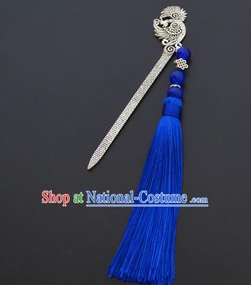 Traditional Handmade Chinese Classical Peking Opera Blue Tassel Hair Accessories, China Beijing Opera Step Shake Hairpins