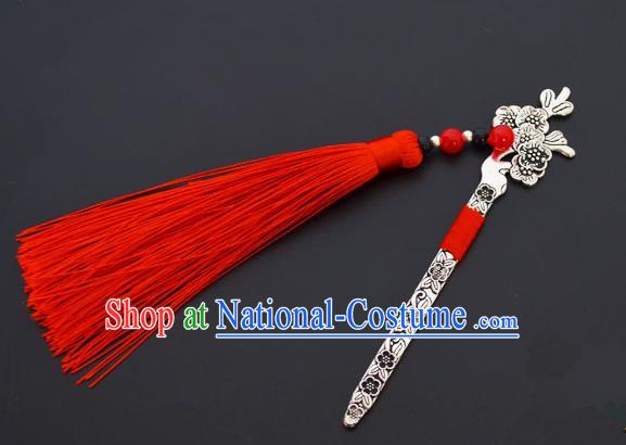 Traditional Handmade Chinese Classical Peking Opera Red Tassel Hair Accessories, China Beijing Opera Step Shake Hairpins