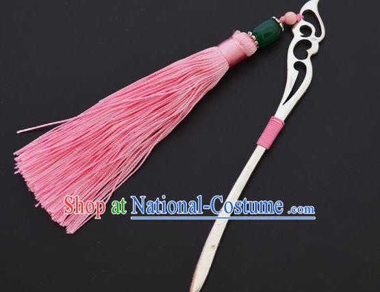 Traditional Handmade Chinese Classical Peking Opera Pink Tassel Hair Accessories, China Beijing Opera Step Shake Hairpins