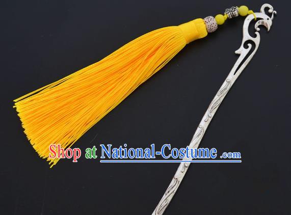 Traditional Handmade Chinese Classical Peking Opera Yellow Tassel Hair Accessories, China Beijing Opera Step Shake Hairpins