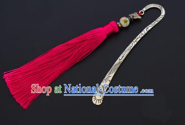 Traditional Handmade Chinese Classical Peking Opera Rosy Tassel Hair Accessories, China Beijing Opera Step Shake Hairpins