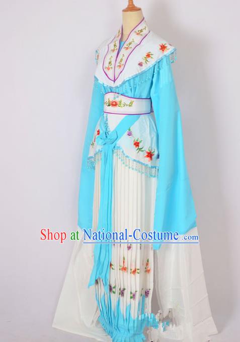 Traditional Chinese Professional Peking Opera Nobility Lady Costume Blue Dress, China Beijing Opera Shaoxing Opera Embroidery Diva Hua Tan Dress Clothing