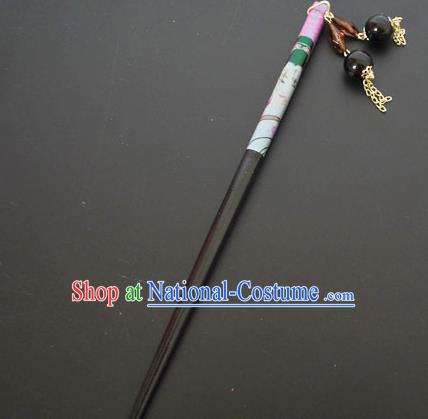 Traditional Handmade Chinese Classical Peking Opera Tassel Black Hair Stick Hair Accessories, China Beijing Opera Step Shake Wood Hairpins