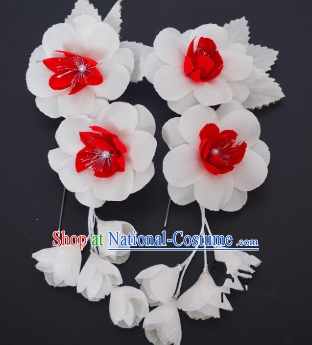 Traditional Handmade Chinese Classical Peking Opera White Silk Flowers Hair Stick Hair Accessories, China Beijing Opera Diva Step Shake Tassel Hairpins