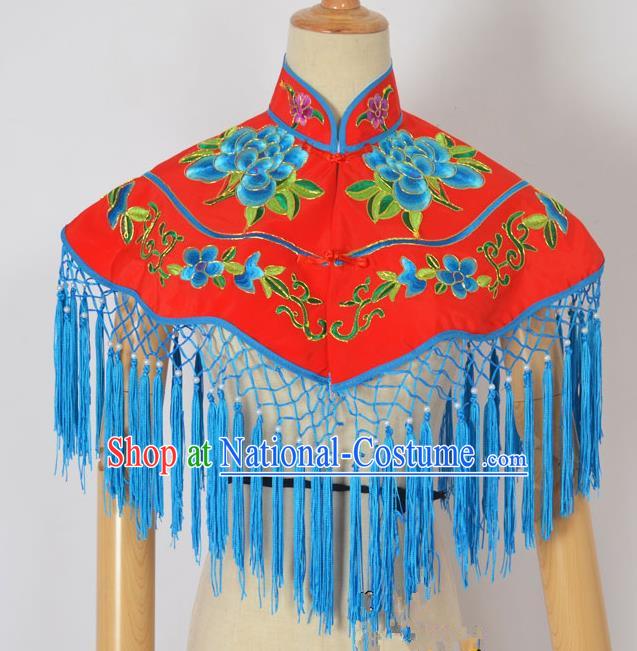 Traditional Handmade Chinese Classical Peking Opera Young Lady Embroidery Peony Cloud Shoulder, China Beijing Opera Maidservants Diva Red Shawl