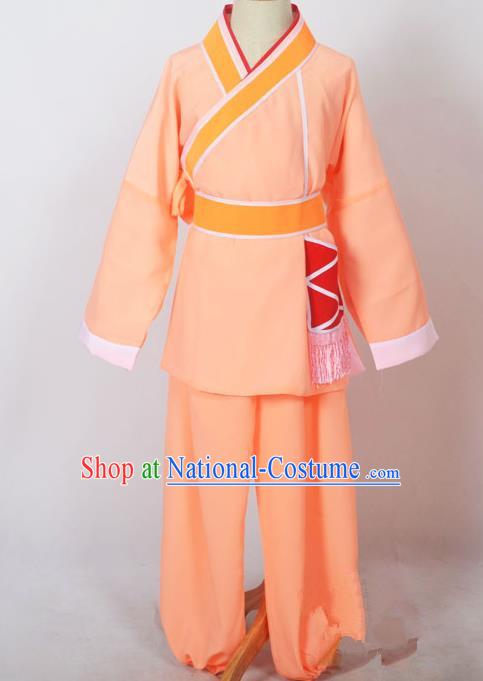 Traditional Chinese Professional Peking Opera Children Costume, China Beijing Opera Shaoxing Opera Village Kids Orange Uniform Livehand Clothing