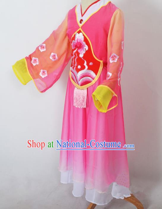 Traditional Chinese Professional Peking Opera Sitting Children Costume, China Beijing Opera Shaoxing Opera Seventh Fairy Rosy Uniform Princess Embroidery Dress Clothing