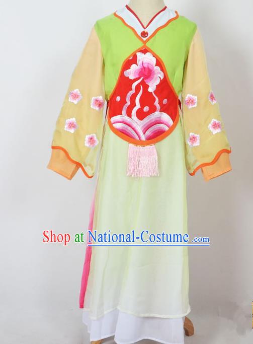 Traditional Chinese Professional Peking Opera Sitting Children Costume, China Beijing Opera Seventh Fairy Green Uniform Princess Embroidery Dress Clothing