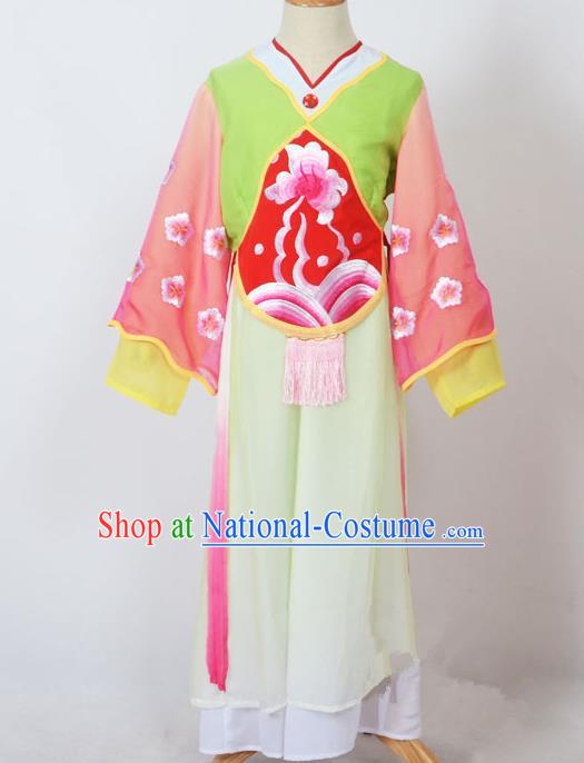 Traditional Chinese Professional Peking Opera Sitting Children Costume, China Beijing Opera Seventh Fairy Light Green Uniform Princess Embroidery Dress Clothing