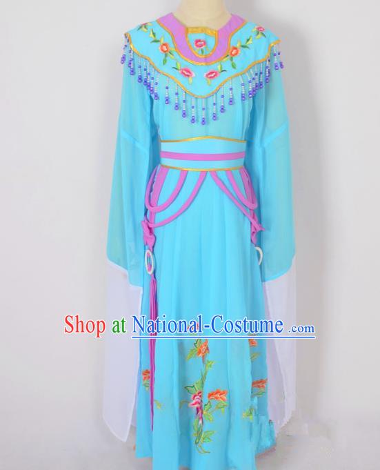 Traditional Chinese Professional Peking Opera Diva Hua Tan Costume, China Beijing Opera Princess Embroidery Blue Dress Clothing