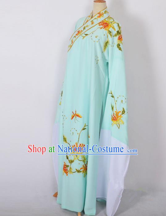 Traditional Chinese Professional Peking Opera Niche Young Men Costume, China Beijing Opera Prince Embroidery Chrysanthemum Blue Robe Clothing