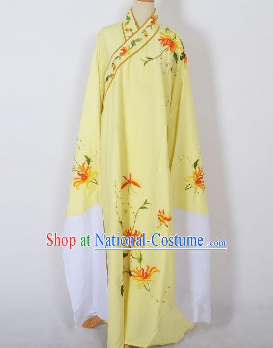 Traditional Chinese Professional Peking Opera Niche Young Men Costume, China Beijing Opera Prince Embroidery Chrysanthemum Yellow Robe Clothing