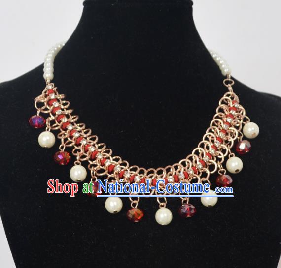 Traditional Handmade Chinese Classical Peking Opera Diva Accessories Red Necklace, China Beijing Opera Hua Tan Pearls Torque