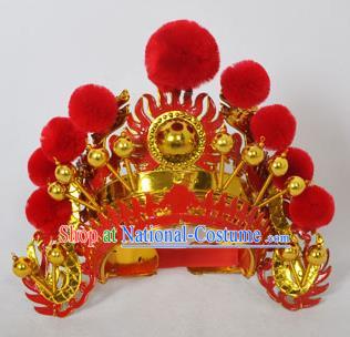 Traditional Handmade Chinese Classical Peking Opera Blues Accessories Red Venonat Hat, China Beijing Opera Swordplay Warriors Headwear