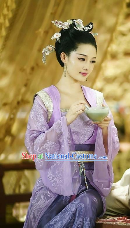 Traditional Chinese Northern and Southern Dynasties Princess Costume and Headpiece Complete Set, Princess Agents China Ancient Infanta Hanfu Dress Clothing for Women