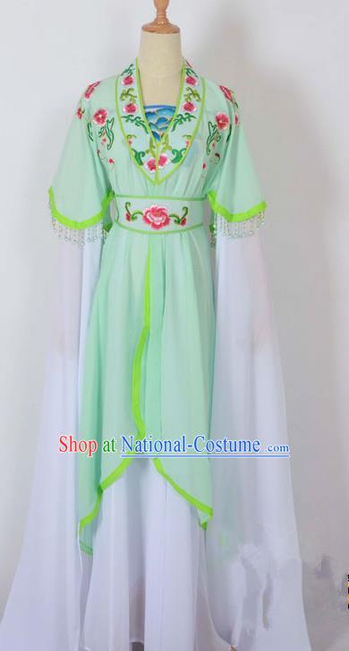 Traditional Chinese Professional Peking Opera Young Lady Costume Embroidery Green Dress, China Beijing Opera Diva Hua Tan Water Sleeve Clothing