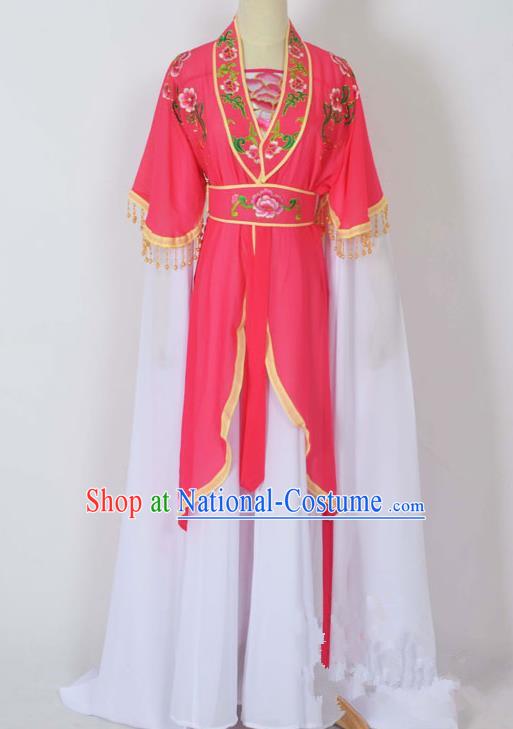 Traditional Chinese Professional Peking Opera Young Lady Costume Embroidery Rosy Dress, China Beijing Opera Diva Hua Tan Water Sleeve Clothing