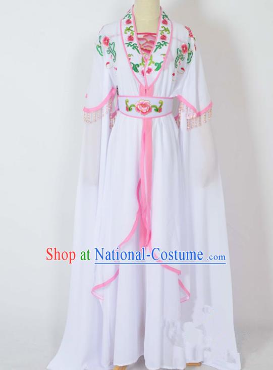 Traditional Chinese Professional Peking Opera Young Lady Costume Embroidery White Dress, China Beijing Opera Diva Hua Tan Water Sleeve Clothing