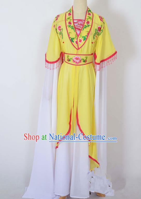 Traditional Chinese Professional Peking Opera Young Lady Costume Embroidery Yellow Dress, China Beijing Opera Diva Hua Tan Water Sleeve Clothing