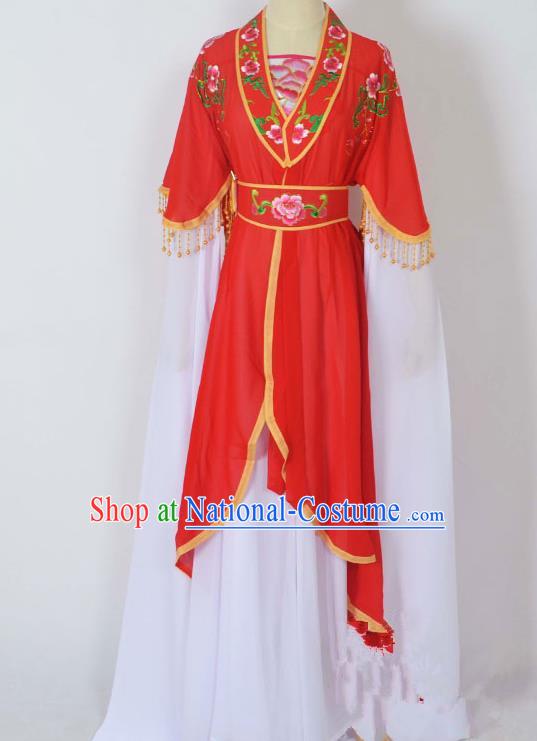 Traditional Chinese Professional Peking Opera Young Lady Costume Embroidery Red Dress, China Beijing Opera Diva Hua Tan Water Sleeve Clothing