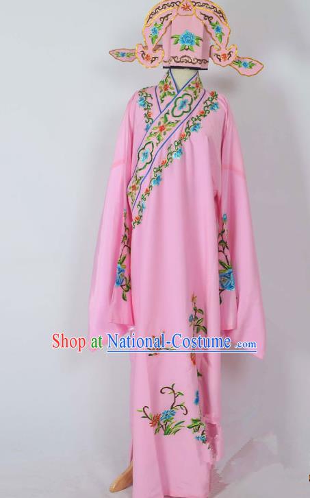 Traditional Chinese Professional Peking Opera Young Men Costume, China Beijing Opera Niche Gifted Scholar Embroidery Pink Robe Clothing