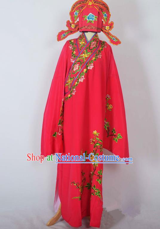 Traditional Chinese Professional Peking Opera Young Men Costume, China Beijing Opera Niche Gifted Scholar Embroidery Rosy Robe Clothing