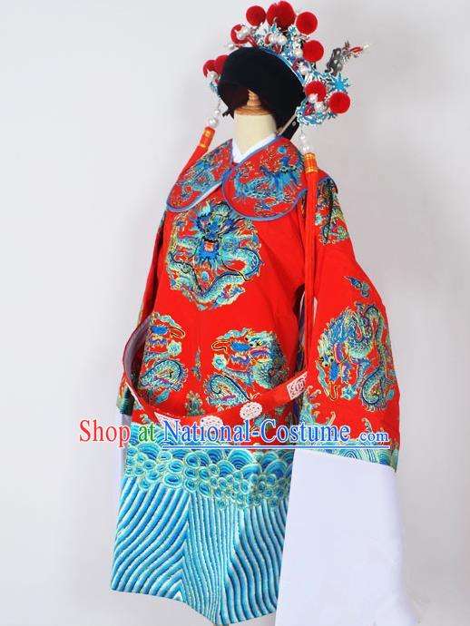 Traditional Chinese Professional Peking Opera Emperor Female Son-in-law Costume Red Embroidered Robe and Hat, China Beijing Opera Prime Minister Embroidery Robe Gwanbok Clothing