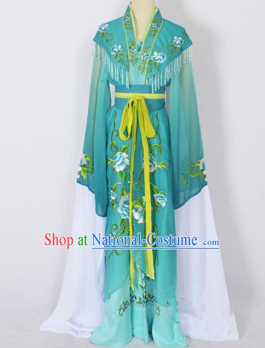 Traditional Chinese Professional Peking Opera Young Lady Princess Costume Green Embroidery Dress, China Beijing Opera Diva Hua Tan Embroidered Robe Clothing