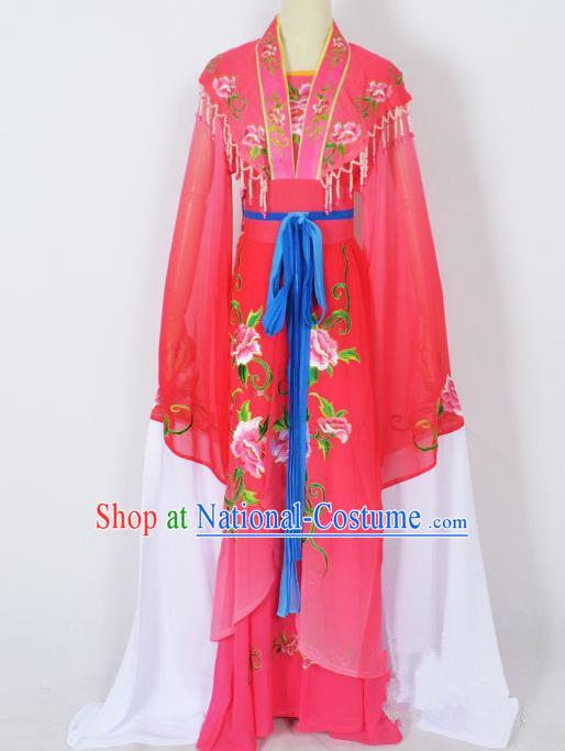 Traditional Chinese Professional Peking Opera Young Lady Princess Costume Rosy Embroidery Dress, China Beijing Opera Diva Hua Tan Embroidered Robe Clothing