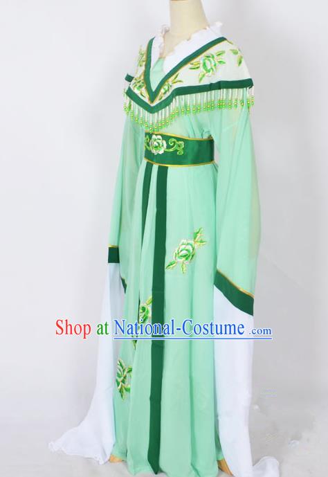 Traditional Chinese Professional Peking Opera Young Lady Princess Costume Light Green Embroidery Dress, China Beijing Opera Diva Hua Tan Embroidered Robe Clothing