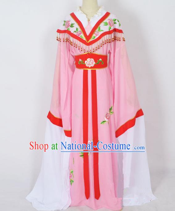 Traditional Chinese Professional Peking Opera Young Lady Princess Costume Pink Embroidery Dress, China Beijing Opera Diva Hua Tan Embroidered Robe Clothing