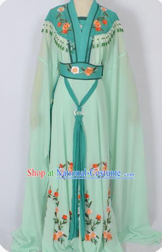 Traditional Chinese Professional Peking Opera Young Lady Seven Fairies Costume Green Embroidery Dress, China Beijing Opera Diva Hua Tan Embroidered Robe Clothing