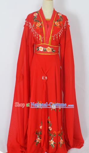 Traditional Chinese Professional Peking Opera Young Lady Seven Fairies Costume Red Embroidery Dress, China Beijing Opera Diva Hua Tan Embroidered Robe Clothing