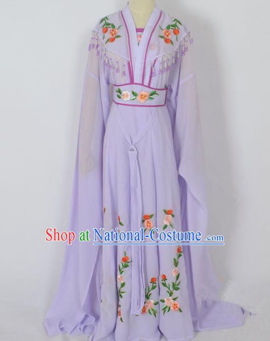 Traditional Chinese Professional Peking Opera Young Lady Seven Fairies Costume Purple Embroidery Dress, China Beijing Opera Diva Hua Tan Embroidered Robe Clothing