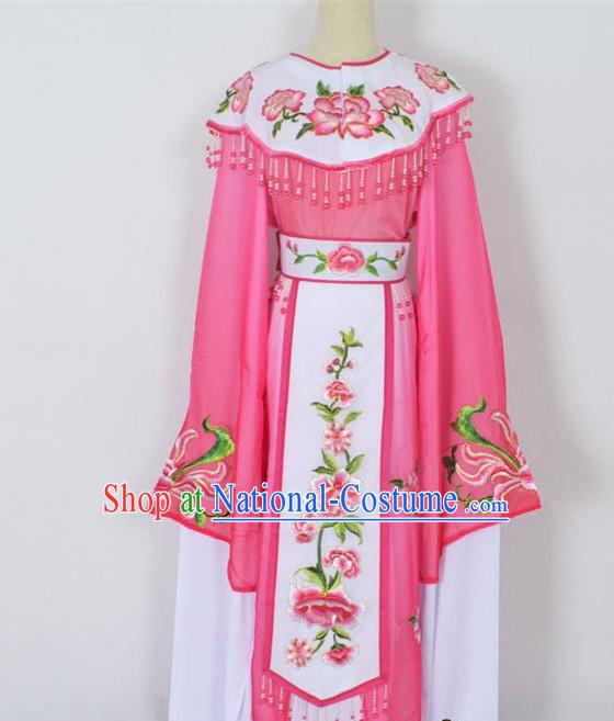 Traditional Chinese Professional Peking Opera Young Lady Princess Costume Rosy Embroidery Peony Dress, China Beijing Opera Diva Hua Tan Embroidered Cloud Shoulder Clothing