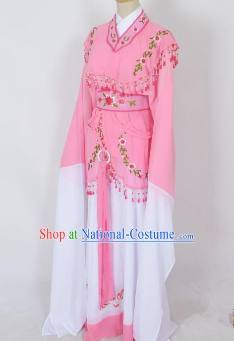 Traditional Chinese Professional Peking Opera Young Lady Jordan-Sitting Costume Pink Embroidery Dress, China Beijing Opera Diva Hua Tan Embroidered Princess Clothing