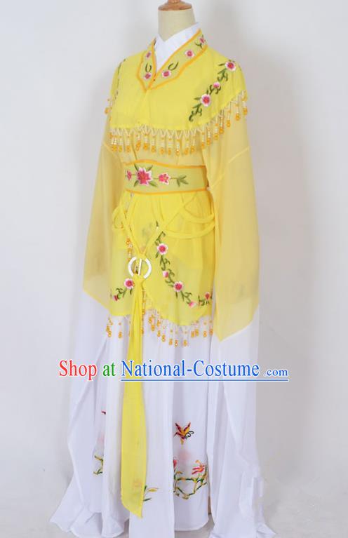 Traditional Chinese Professional Peking Opera Young Lady Jordan-Sitting Costume Yellow Embroidery Dress, China Beijing Opera Diva Hua Tan Embroidered Princess Clothing