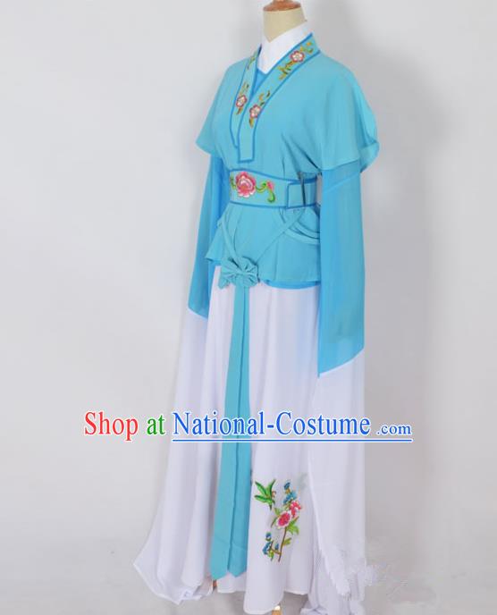 Traditional Chinese Professional Peking Opera Jordan-Sitting Water Sleeve Costume Blue Embroidery Dress, China Beijing Opera Diva Hua Tan Embroidered Clothing