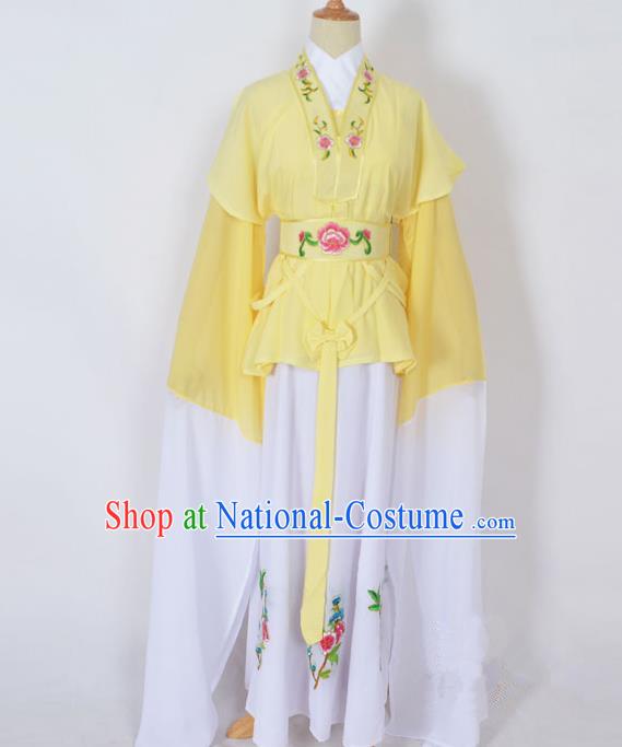 Traditional Chinese Professional Peking Opera Jordan-Sitting Water Sleeve Costume Yellow Embroidery Dress, China Beijing Opera Diva Hua Tan Embroidered Clothing