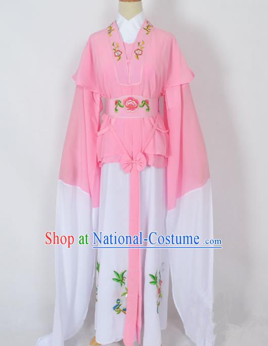 Traditional Chinese Professional Peking Opera Jordan-Sitting Water Sleeve Costume Pink Embroidery Dress, China Beijing Opera Diva Hua Tan Embroidered Clothing