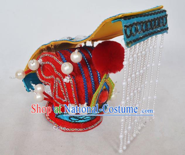 Traditional Handmade Chinese Classical Peking Opera Emperor Accessories Red Hat, China Beijing Opera King Headwear