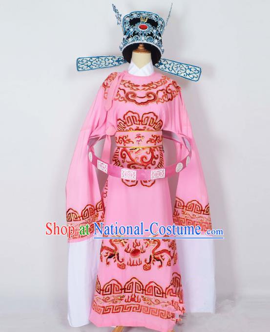 Traditional Chinese Professional Peking Opera Emperor Female Son-in-law Costume Pink Embroidered Robe and Hat, China Beijing Opera Niche Embroidered Clothing